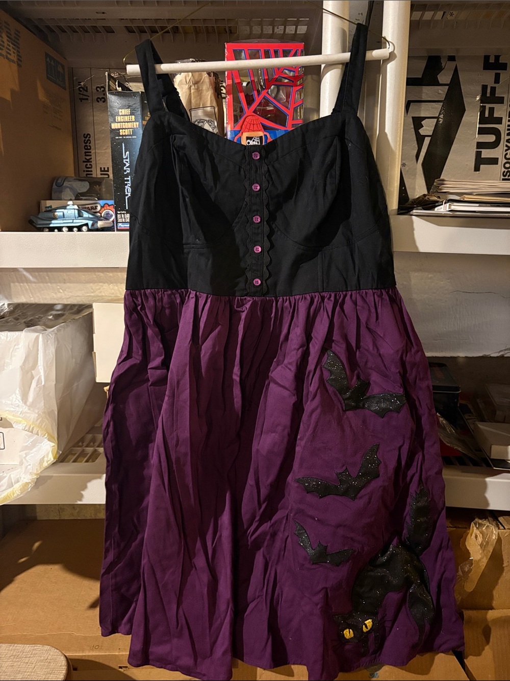 Unique Vintage Black & Purple Bat Accent Dress